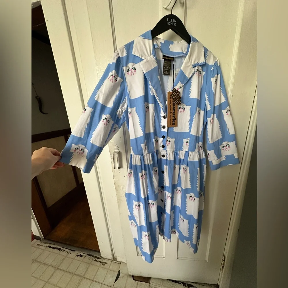 Nooworks Blue Cat Print Dress - Picture 4 of 10